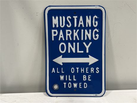 HEAVY EMBOSSED METAL MUSTANG PARKING ONLY SIGN (18”x12”)