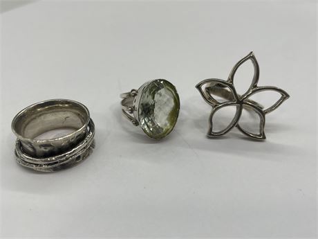 LOT OF 3 RINGS 1 WITH STONE 925 STERLING
