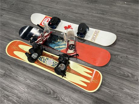 3 MISC SNOWBOARDS - ALL 55” LONG