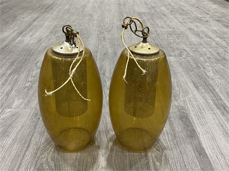 2 MCM ROOT BEER GLASS LIGHTS/LAMP SHADES (14”)