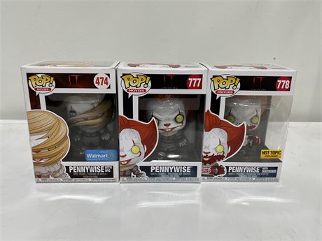 3 PENNYWISE THE CLOWN FUNKO POPS
