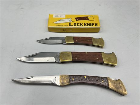 3 STAINLESS STEEL POCKET KNIVES