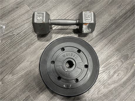 15IBS DUMBELL + 10IBS LIFTING WEIGHT