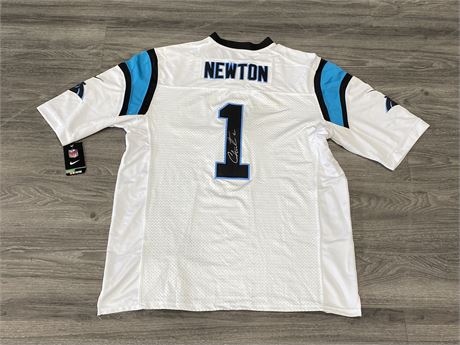 SIGNED CAM NEWTON PANTHERS JERSEY (SIZE 52)