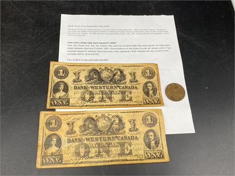 (2) 1859 CANADIAN BANK NOTES & VINTAGE COIN