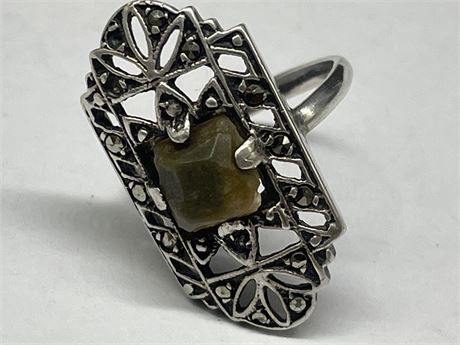 STERLING FILIGREE WITH TIGERS EYE + MARCASITE