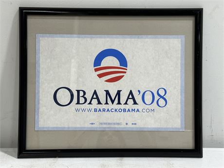 FRAMED CAMPAIGN CONTRIBUTION CERTIFICATE OBAMA 08’ (21”X16.5”)