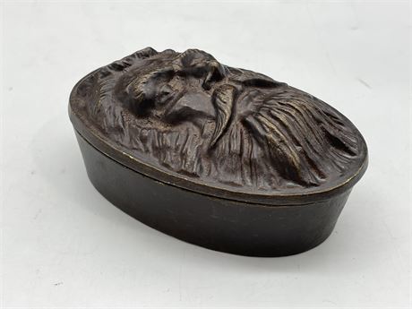 HAND MADE BRONZE BOX SIGNED NELLES - FACE OF OLD WISEMAN (3”X5”)