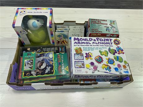 ASSORTMENT OF KIDS LEARNING BOOKS/SUPPLIES