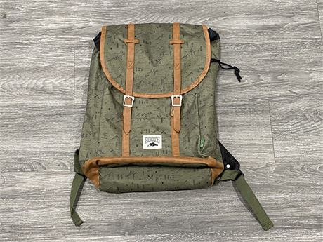 LIKE NEW GREEN & BROWN ROOTS BACKPACK