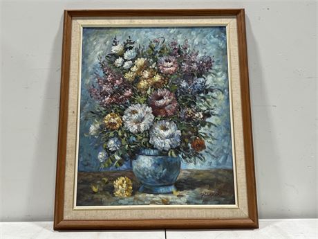 ORIGINAL SIGNED FLORAL OIL ON CANVAS PAINTING - 25”x29”