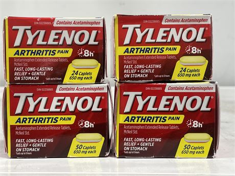 4 NEW BOXES OF TYLENOL ARTHRITIS PAIN TABLETS (EARLIEST EXPIRES 2024/12)