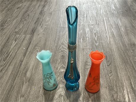 3 ART GLASS VASES (Tallest is 17”)