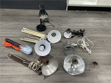 8 VINTAGE AND NEW TASK/WORK LAMPS