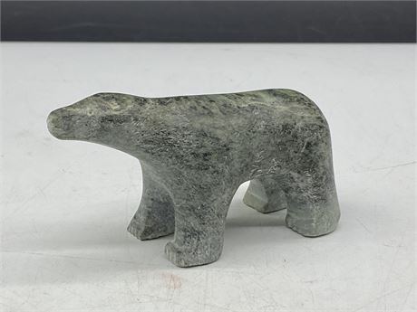 INDIGENOUS HAND CARVED SOAP STONE BEAR - SIGNED (4”X2”)
