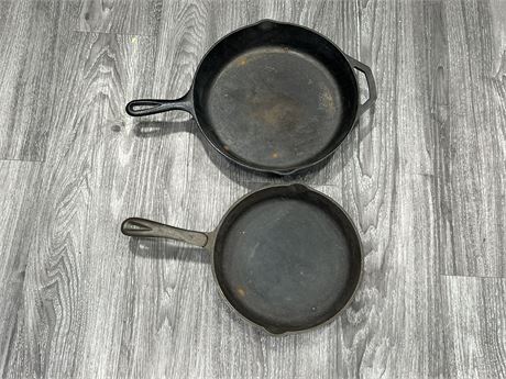 2 CAST IRON FRYING PANS - 1 USA MADE