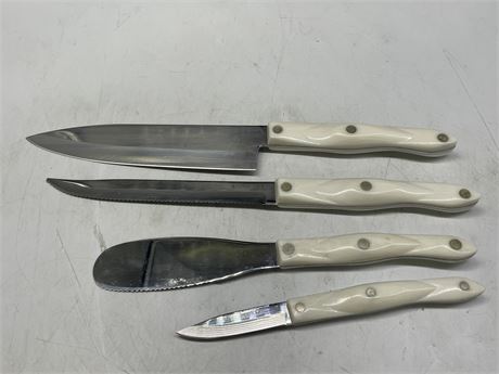 4 WHITE HANDLED CUTCO KNIVES