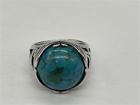 MARKED 925 MENS TURQUOISE RING SIZE 7.5