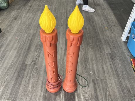 VINTAGE BLOW MOLD NOEL CANDLE STICKS - WORKING - 38” TALL