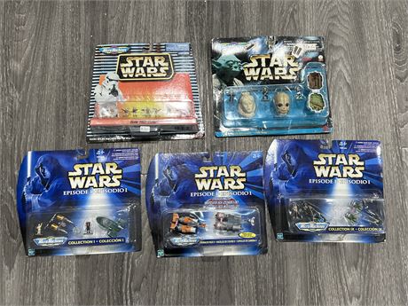 (5) 1990s STAR WARS COLLECTABLES IN PACKAGE