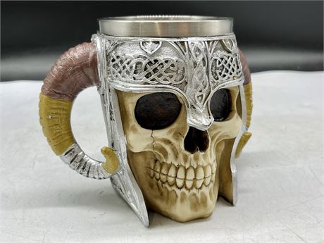 STAINLESS STEEL DOUBLE HORN HANDLE SKULL CUP 17OZ