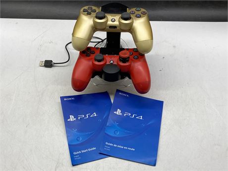 2 PS4 CONTROLLERS W/CHARGING STAND
