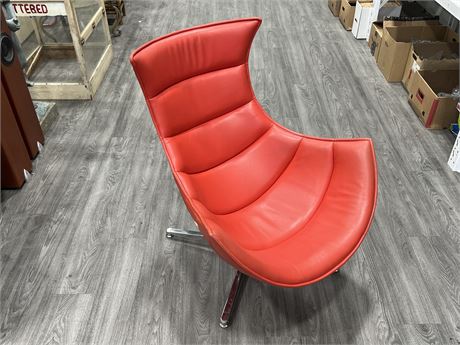 RED LEATHER CACOON SWIVEL CHAIR (38” tall)