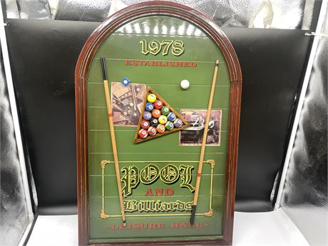 3D POOL AND BILLIARDS SIGN 17”x27”