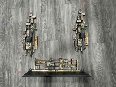 MCM BRUTALIST SYROCO SIDE CANDLE HOLDERS & WALL PEDESTAL
