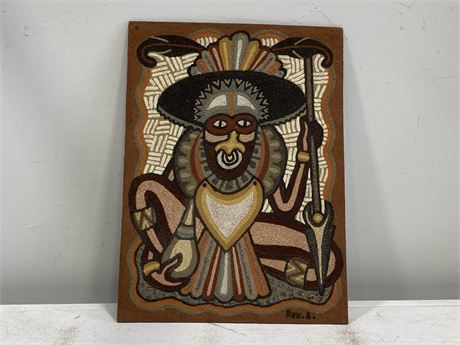 MCM SAND PAINTING ON MASONITE BY REX E OF ENG. PROVINCE PNG (13”X17”)
