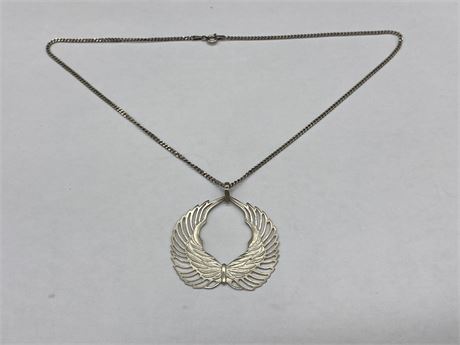 STERLING WINGED PENDANT W/ CHAIN - HEAVY - CHAIN 18” LONG