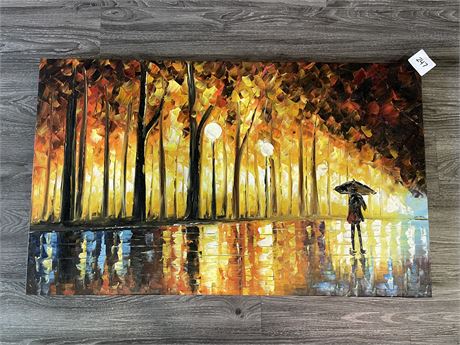 A FALL RAINY DAY CANVAS PAINTING