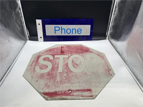 VINTAGE CITY OF SURREY STOP SIGN + CITY PHONE BOOTH MARKER SIGN
