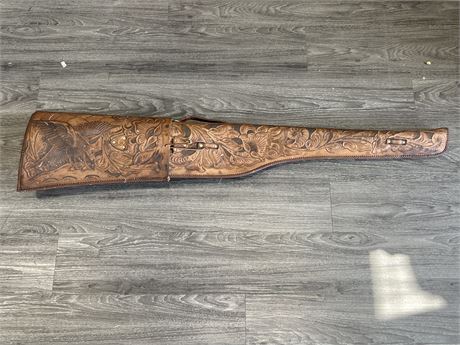 VINTAGE HEAVY LEATHER TOOLING RIFLE CASE