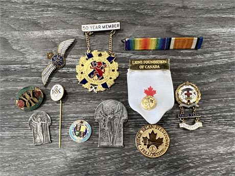 ROYAL CANADIAN AIRFORCE PIN + MISC MEDALS & ECT - SOME SILVER