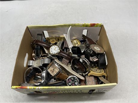 BOX OF MISC WATCHES & WATCH ACCESSORIES
