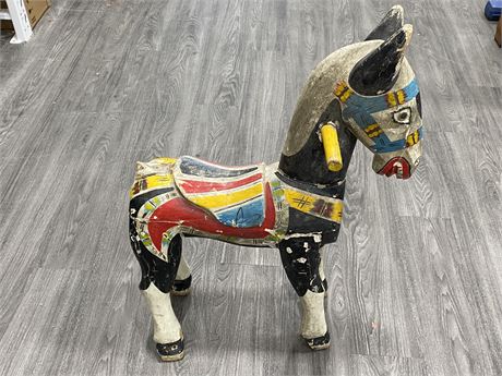 ANTIQUE WOODEN HAND PAINTED HORSE (24”X34”)