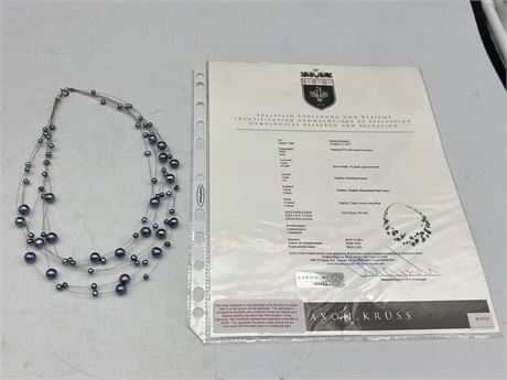 GENUINE FW BLACK PEACOCK PEARL NECKLACE W/APPRAISAL OF $625.00