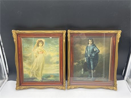 LOT OF EARLY ANTIQUE FRAMED PRINTS - 12”x15” "THE BLUE BOY & THE PINK LADY"