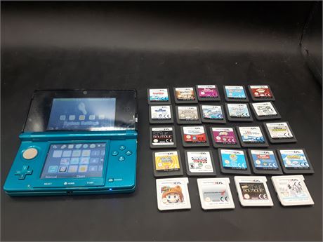 3DS WITH LARGE COLLECTION OF GAMES - EUROPEAN EDITION - TESTED AND WORKING