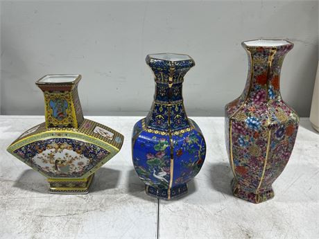 3 VINTAGE CHINESE VASES (Tallest is 11.5” tall)
