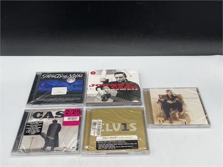 5 SEALED CDS - JOHNNY CASH, ELVIS, THREE DOG NIGHT & ECT