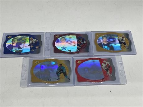 (5) 1996 UD SPX HOLOGRAM CARDS - HULL, CHELIOS, GILMORE, ETC