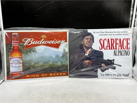2 SIGNS SCARFACE AND BUDWEISER 16X13”