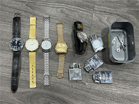 5 WATCHES & ZIPPO PARTS - AS IS