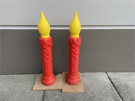 2 VINTAGE NOEL LIGHT UP CANDLES - 40” TALL