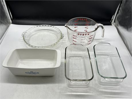4 PYREX GLASS DISHES & CORNING WARE DISH