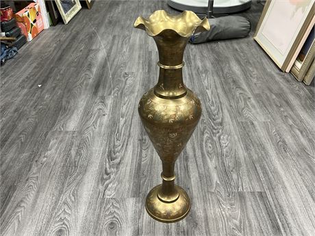30” NICELY ENGRAVED HEAVY SOLID BRASS VASE