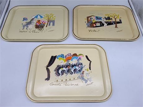 3.CLEMENT VINTAGE FRENCH SERVING TRAYS (15"x11")