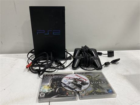 PLAYSTATION 2 CONSOLE COMPLETE W/ 2 CONTROLLERS & 3 PS3 GAMES